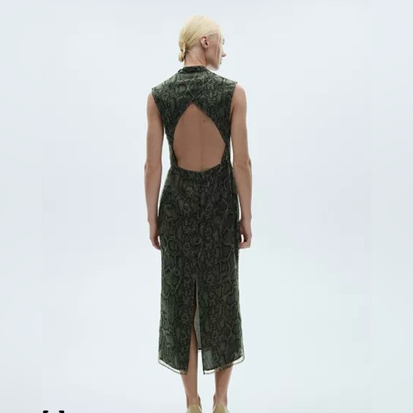 MANGO Snakeskin Print Open Back Organza Midi Dress - Picture 2 of 5